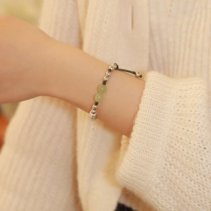 Buddha Stones 925 Sterling Silver Natural Jade Fu Character Bamboo Abundance Bracelet - image 9