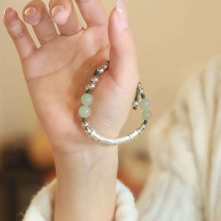 Buddha Stones 925 Sterling Silver Natural Jade Fu Character Bamboo Abundance Bracelet - image 3