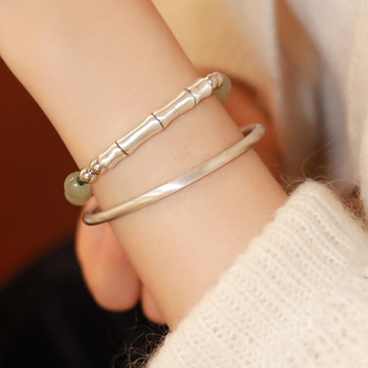 Buddha Stones 925 Sterling Silver Natural Jade Fu Character Bamboo Abundance Bracelet - image 13