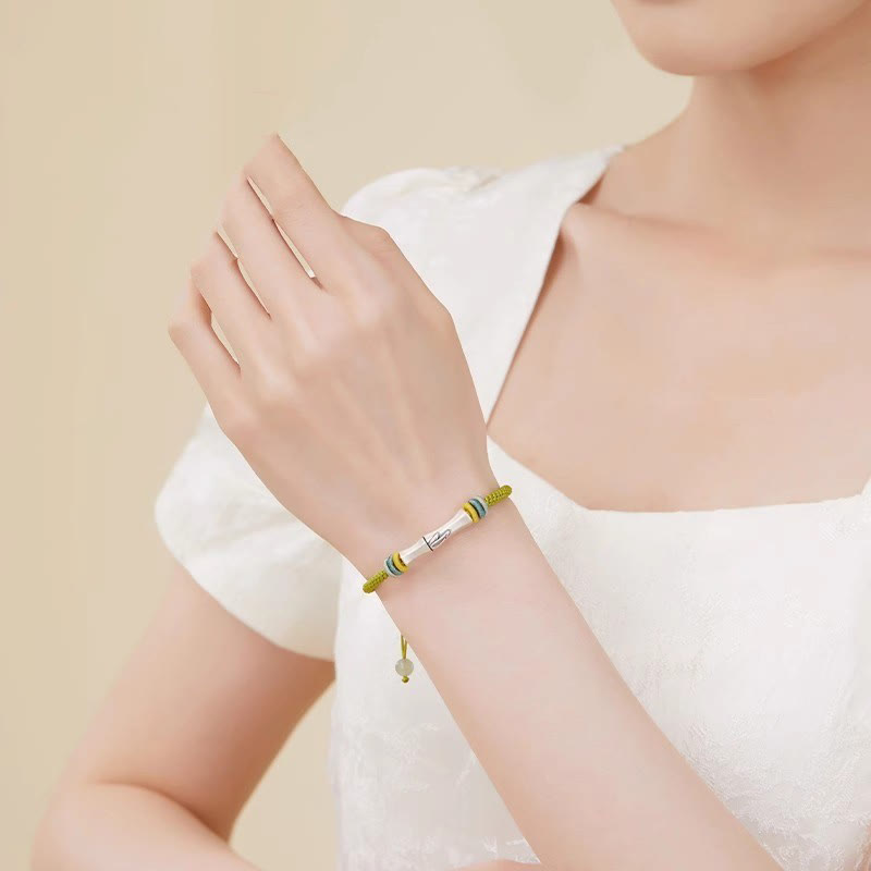 Buddha Stones 999 Sterling Silver Red String Bamboo Enlightenment Bracelet - image 4