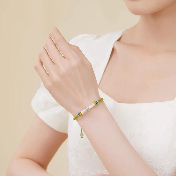 Buddha Stones 999 Sterling Silver Red String Bamboo Enlightenment Bracelet - image 4