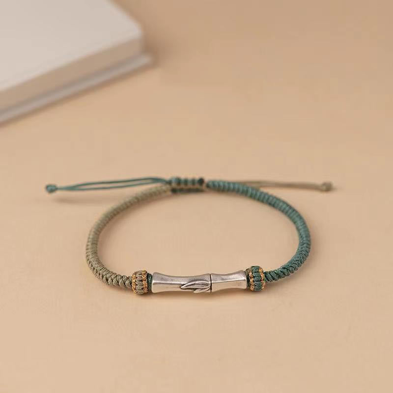 Buddha Stones 925 Sterling Silver Bamboo Protection Braided Bracelet - Green(Wrist Circumference 15-18cm) - image 2