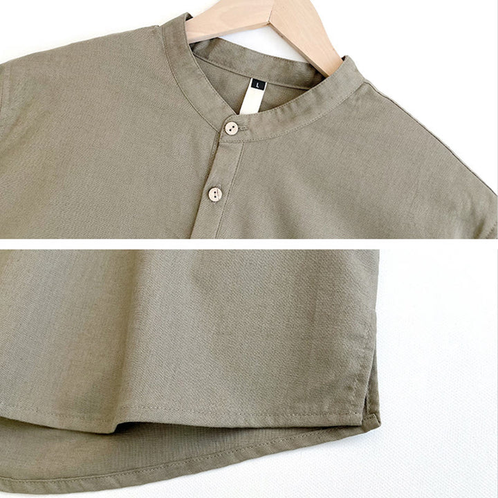 Buddha Stones Solid Color Men Short Sleeve Button Linen Shirt - image 5