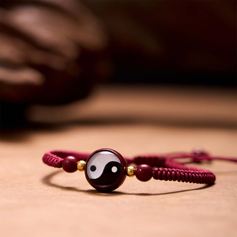Buddha Stones Lucky Cinnabar Red String Yin Yang Symbol Bagua Blessing Bracelet - Cinnabar Red String Yin Yang Bracelet (Wrist Circumference: 14-18cm) - image 0