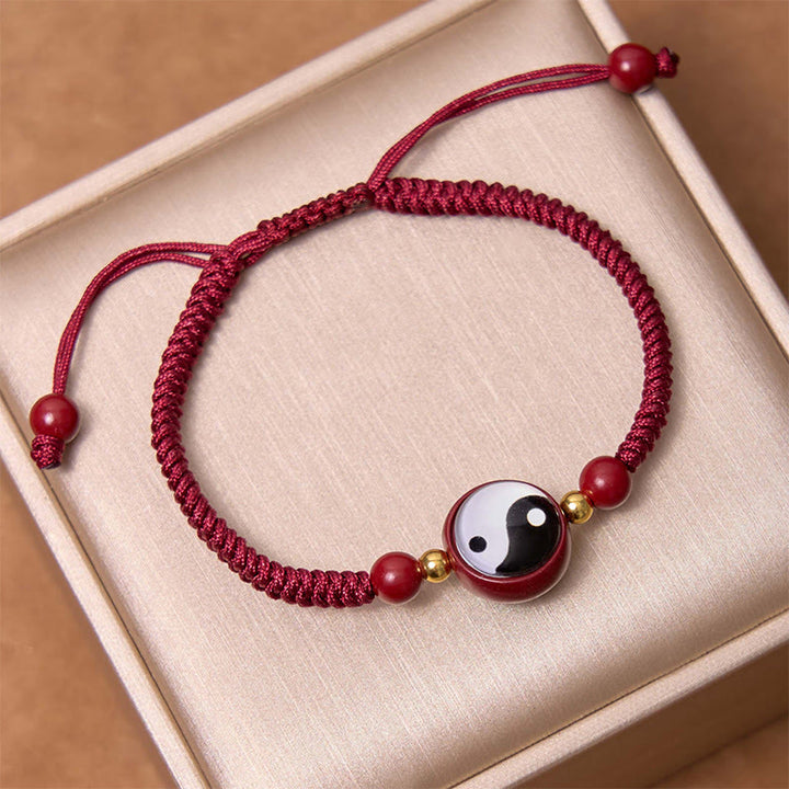 Buddha Stones Lucky Cinnabar Red String Yin Yang Symbol Bagua Blessing Bracelet