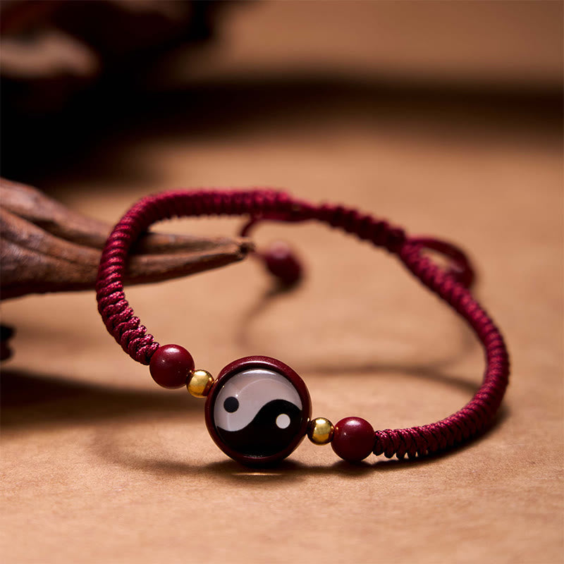Buddha Stones Lucky Cinnabar Red String Yin Yang Symbol Bagua Blessing Bracelet - image 2