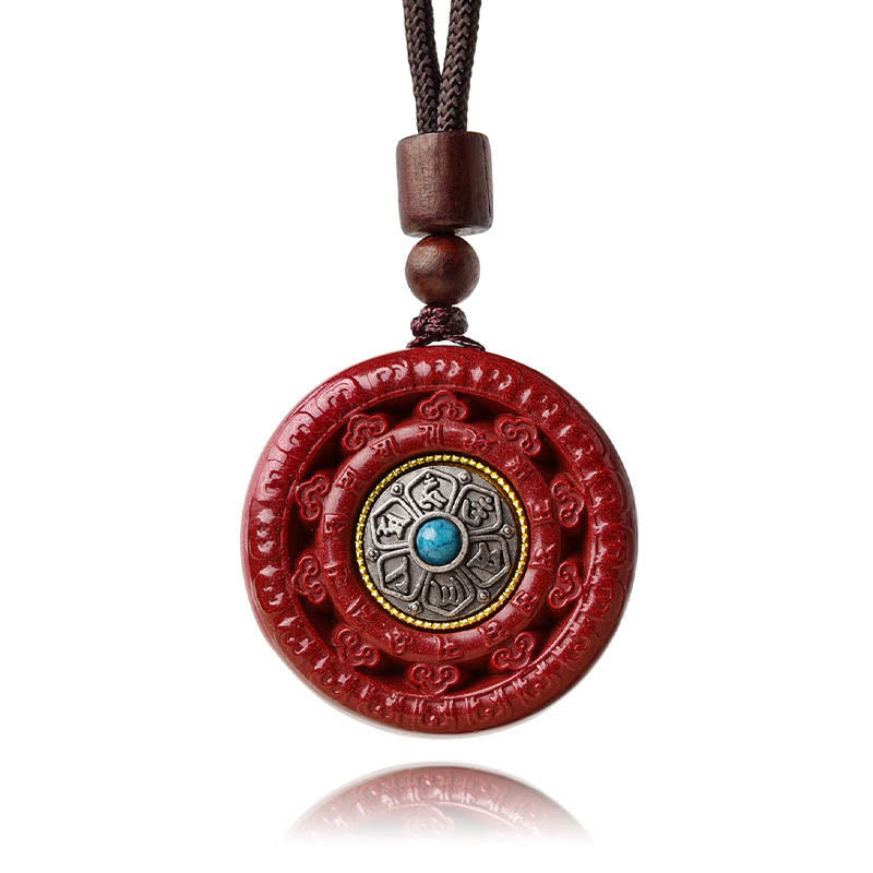 Buddha Stones Cinnabar Om Mani Padme Hum Blessing Rotatable Necklace Pendant - image 15
