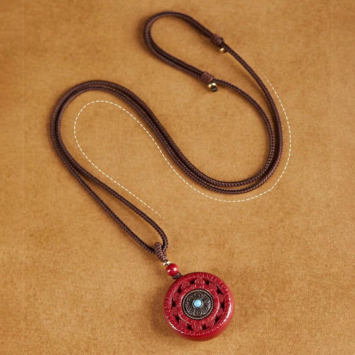 Buddha Stones Cinnabar Om Mani Padme Hum Blessing Rotatable Necklace Pendant - image 12