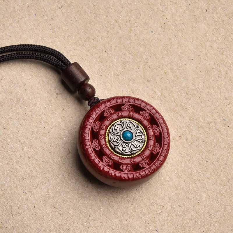 Buddha Stones Cinnabar Om Mani Padme Hum Blessing Rotatable Necklace Pendant - Cinnabar Necklace - image 14