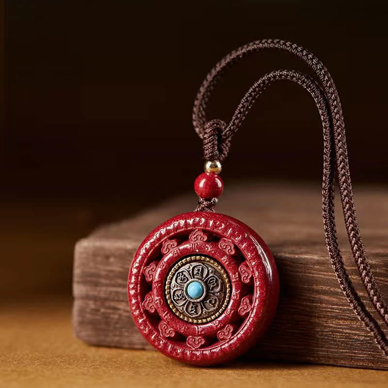 Buddha Stones Cinnabar Om Mani Padme Hum Blessing Rotatable Necklace Pendant - image 3