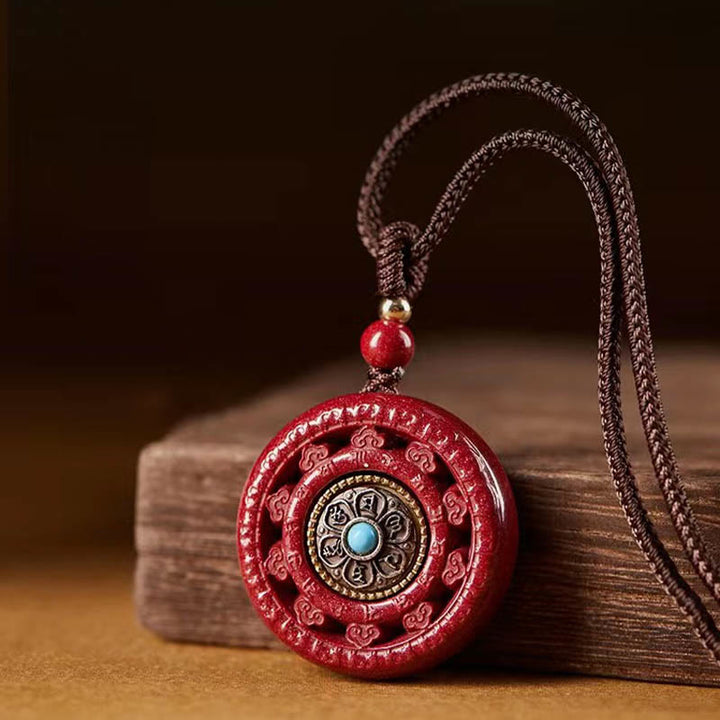 Buddha Stones Cinnabar Om Mani Padme Hum Blessing Rotatable Necklace Pendant - image 3