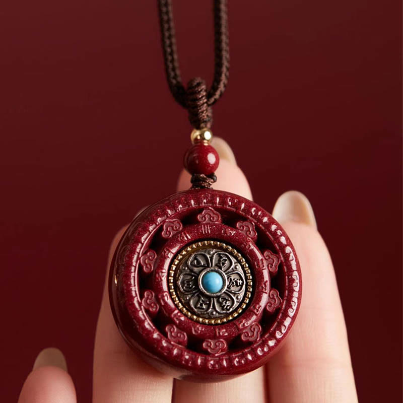 Buddha Stones Cinnabar Om Mani Padme Hum Blessing Rotatable Necklace Pendant - image 2