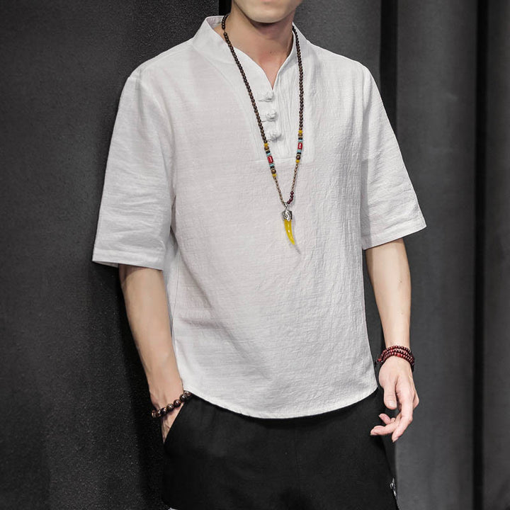 Buddha Stones Casual Summer Half Sleeve Shirt Cotton Men Clothing - White - US/UK/AU46，EU56 (5XL) - image 1