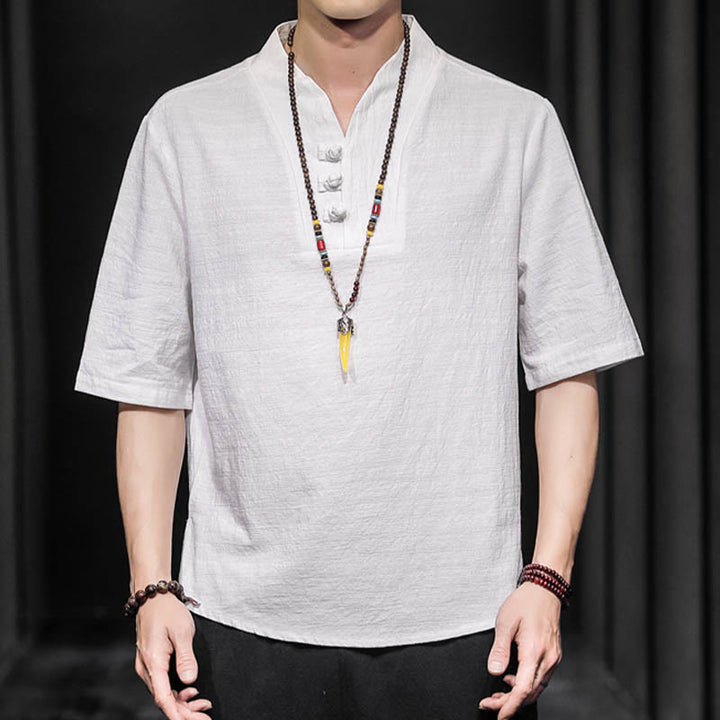 Buddha Stones Casual Summer Half Sleeve Shirt Cotton Men Clothing - image 2