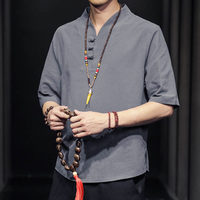 Buddha Stones Casual Summer Half Sleeve Shirt Cotton Men Clothing - image 22