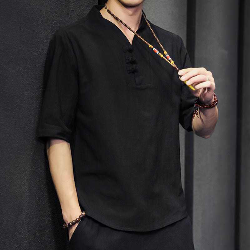 Buddha Stones Casual Summer Half Sleeve Shirt Cotton Men Clothing - image 15