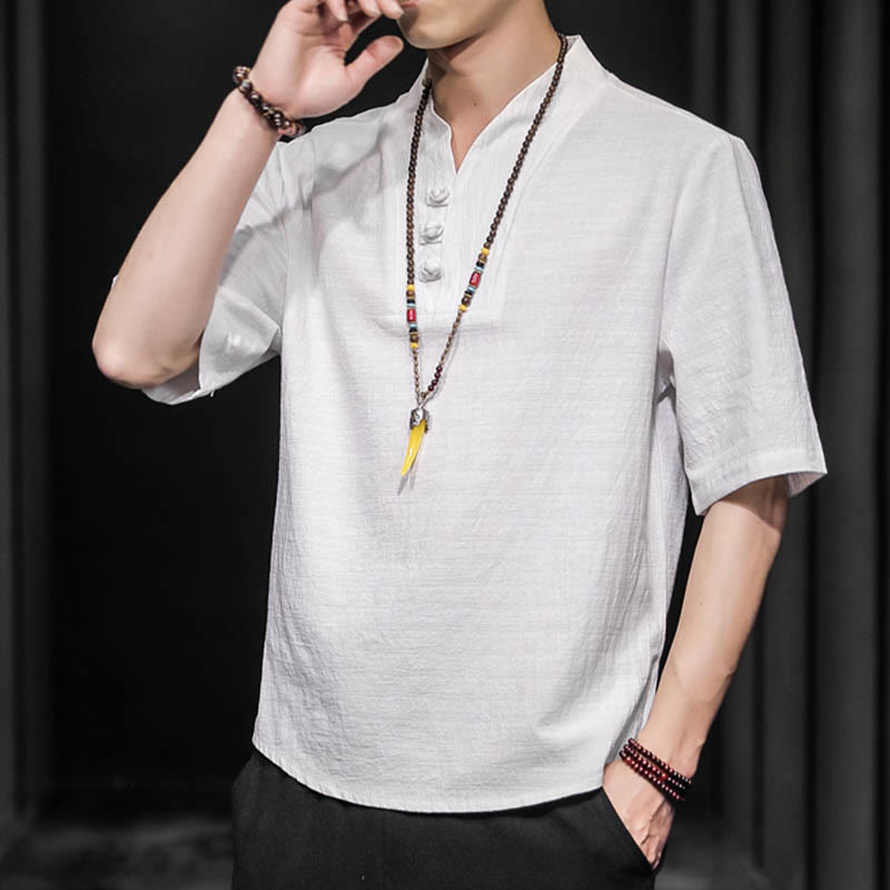 Buddha Stones Casual Summer Half Sleeve Shirt Cotton Men Clothing - image 4