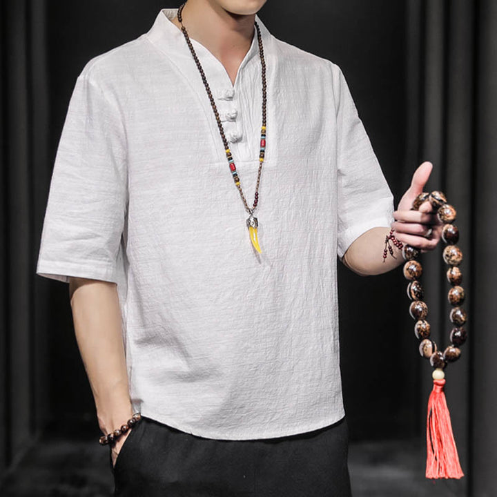 Buddha Stones Casual Summer Half Sleeve Shirt Cotton Men Clothing - image 7