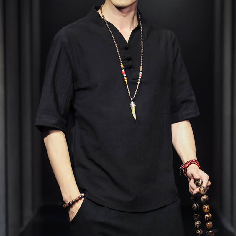 Buddha Stones Casual Summer Half Sleeve Shirt Cotton Men Clothing - image 13