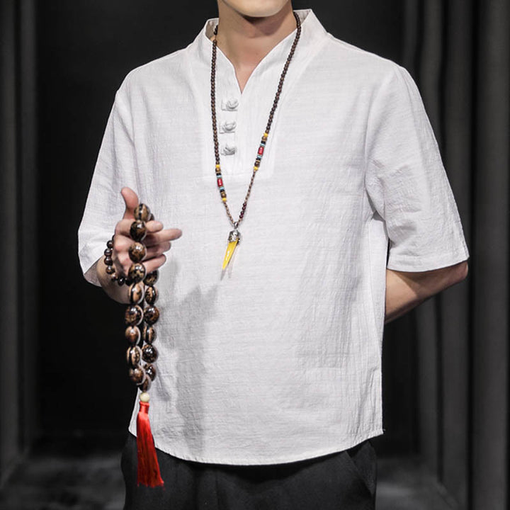 Buddha Stones Casual Summer Half Sleeve Shirt Cotton Men Clothing - image 4