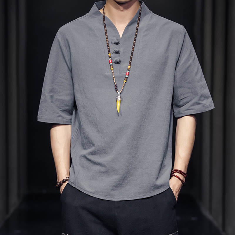 Buddha Stones Casual Summer Half Sleeve Shirt Cotton Men Clothing - image 18