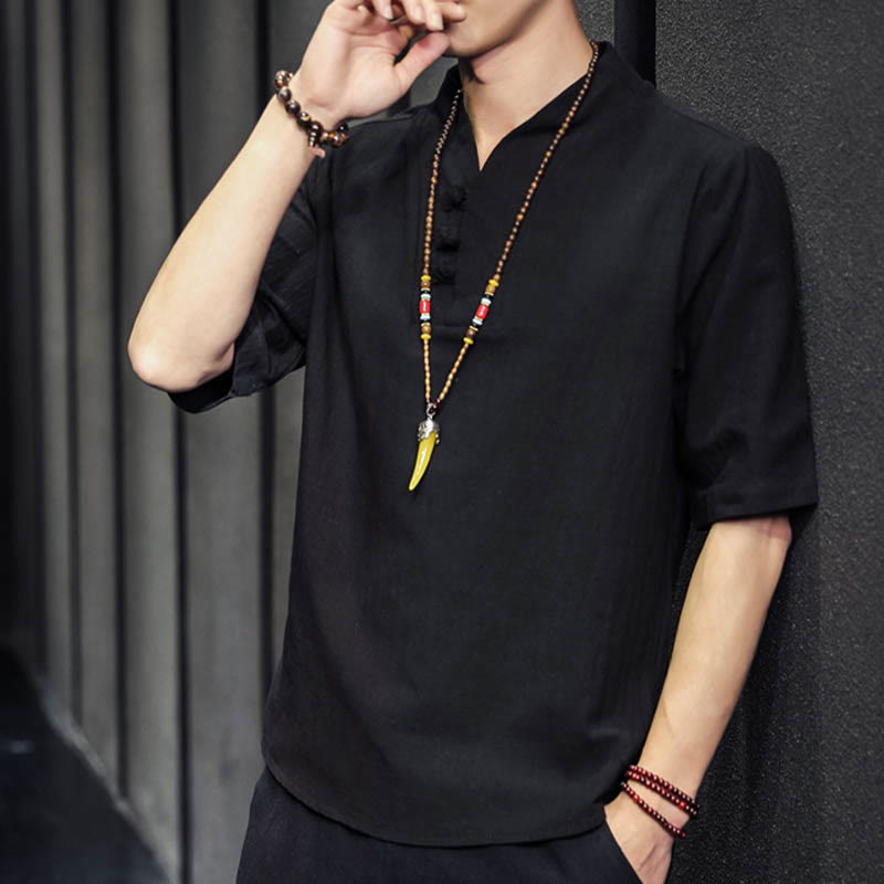 Buddha Stones Casual Summer Half Sleeve Shirt Cotton Men Clothing - image 15