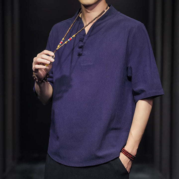 Buddha Stones Casual Summer Half Sleeve Shirt Cotton Men Clothing - image 27