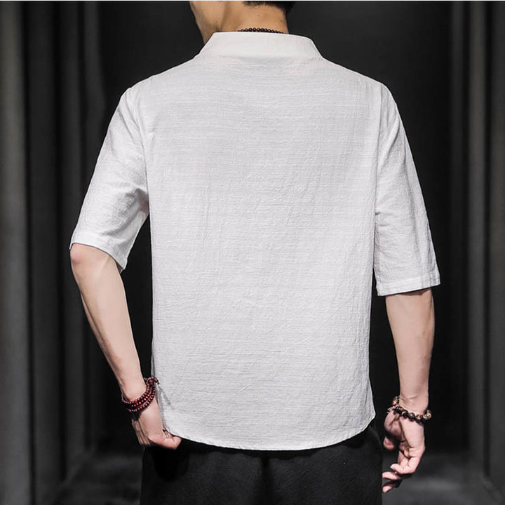 Buddha Stones Casual Summer Half Sleeve Shirt Cotton Linen Men Clothing