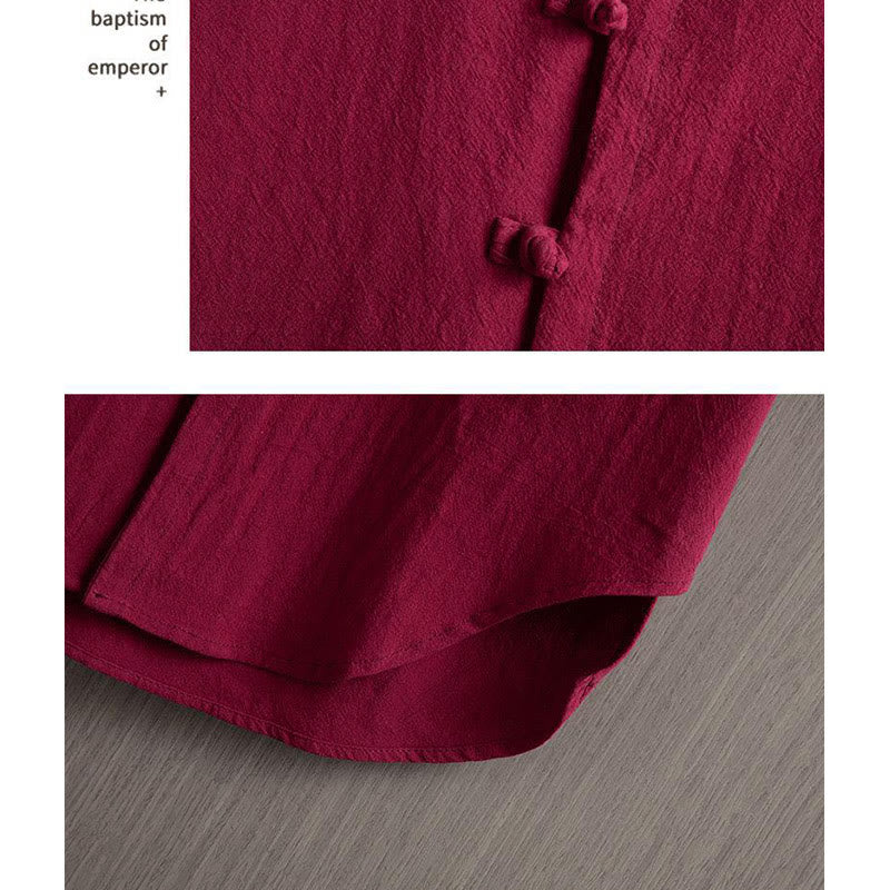 Buddha Stones Frog-Button Plain Chinese Tang Suit Short Sleeve Shirt Cotton Linen Men Clothing - image 5