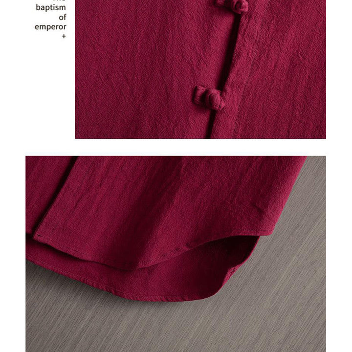 Buddha Stones Frog-Button Plain Chinese Tang Suit Short Sleeve Shirt Cotton Linen Men Clothing - image 5