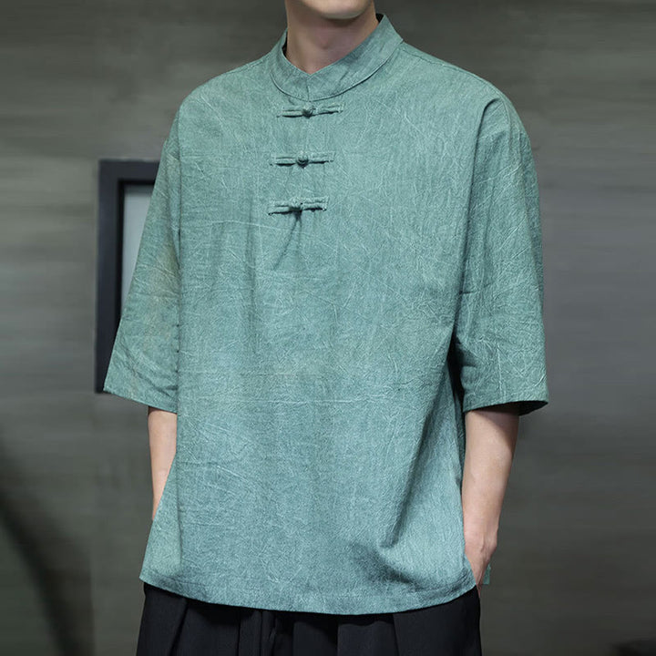 Buddha Stones Men's Chinese Frog-Button Tang Suit Half Sleeve Cotton Linen Shirt - image 11