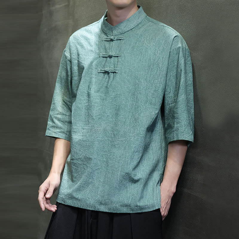 Buddha Stones Men's Chinese Frog-Button Tang Suit Half Sleeve Cotton Linen Shirt - image 12