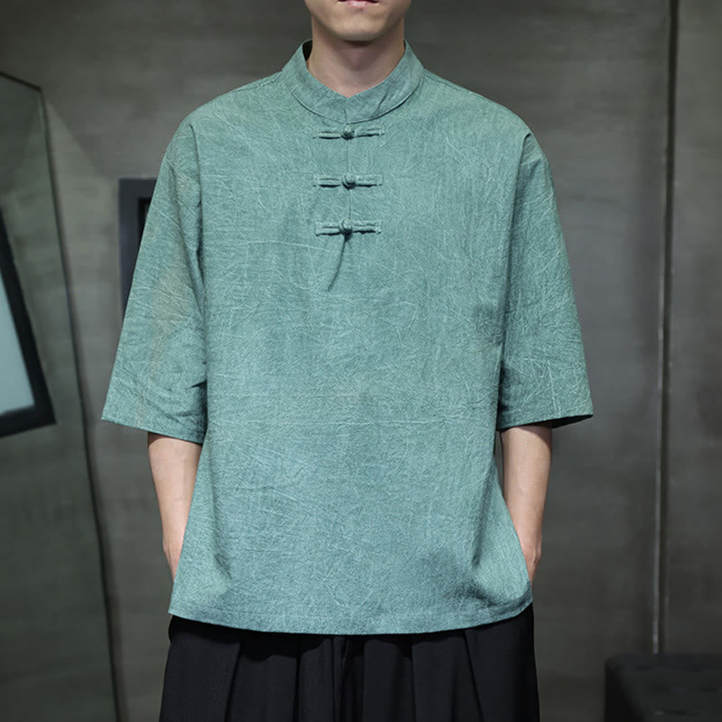 Buddha Stones Men's Chinese Frog-Button Tang Suit Half Sleeve Cotton Linen Shirt - image 7
