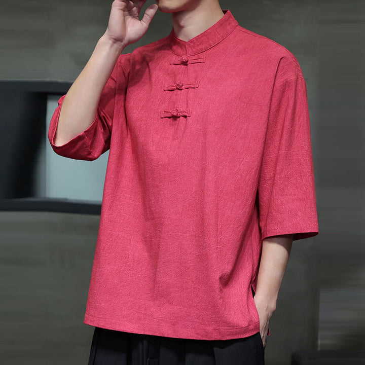 Buddha Stones Men's Chinese Frog-Button Tang Suit Half Sleeve Cotton Linen Shirt - image 18