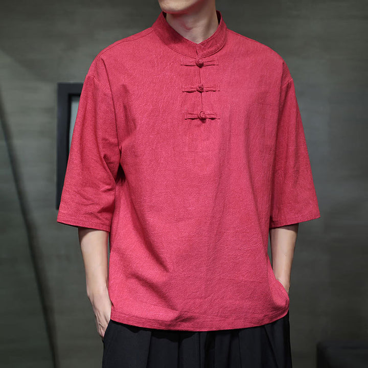 Buddha Stones Men's Chinese Frog-Button Tang Suit Half Sleeve Cotton Linen Shirt - image 17