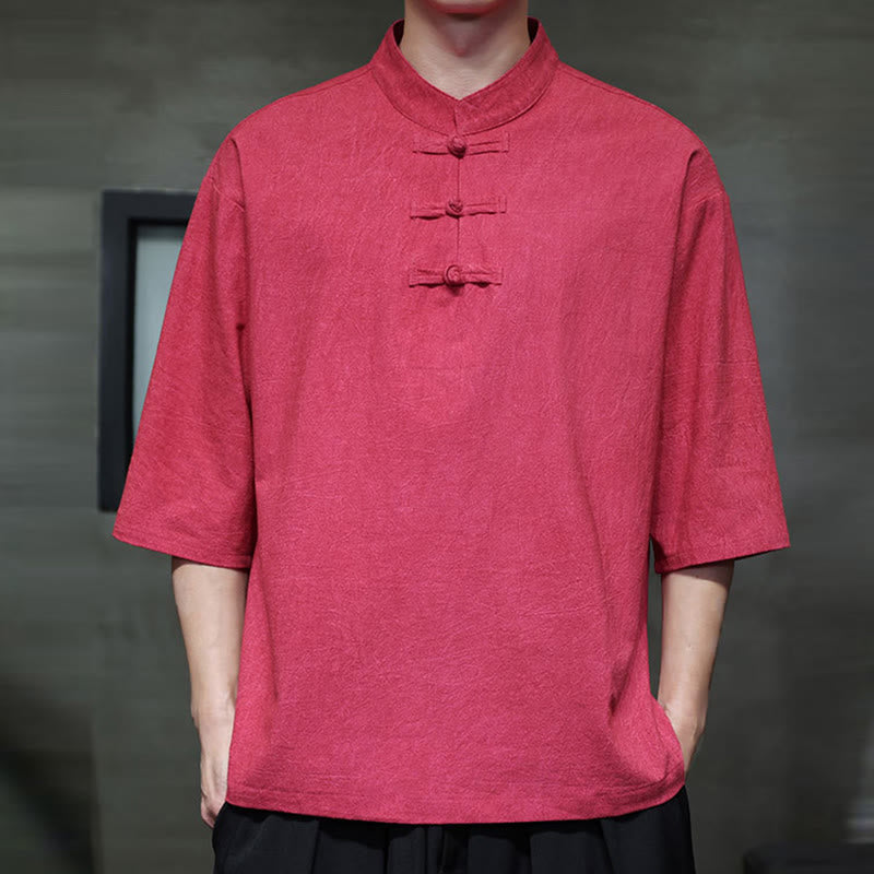 Buddha Stones Men's Chinese Frog-Button Tang Suit Half Sleeve Cotton Linen Shirt - image 14