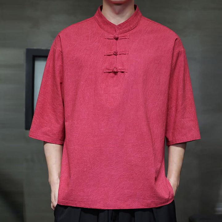 Buddha Stones Men's Chinese Frog-Button Tang Suit Half Sleeve Cotton Linen Shirt - image 14
