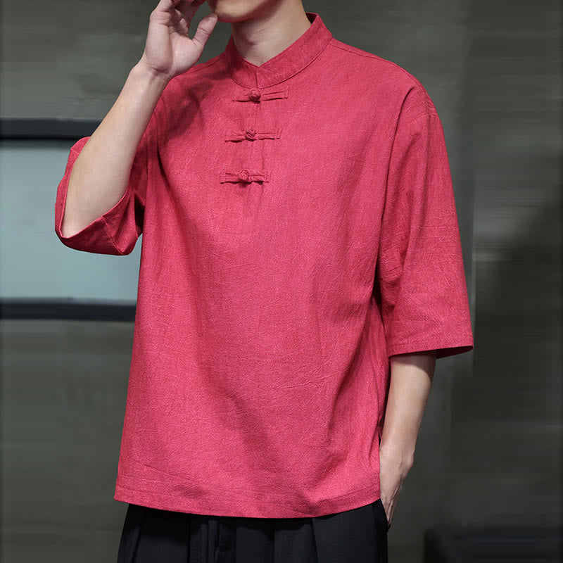 Buddha Stones Men's Chinese Frog-Button Tang Suit Half Sleeve Cotton Linen Shirt - image 19