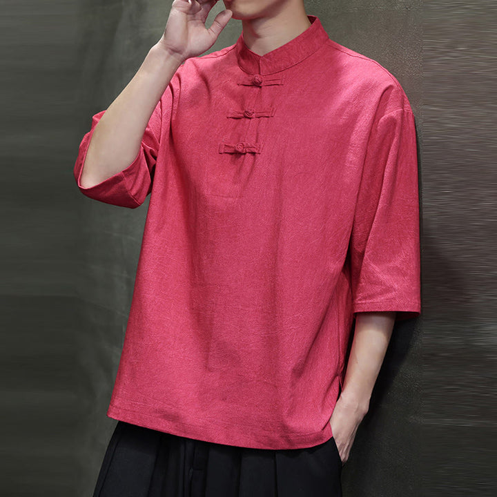 Buddha Stones Men's Chinese Frog-Button Tang Suit Half Sleeve Cotton Linen Shirt - image 16