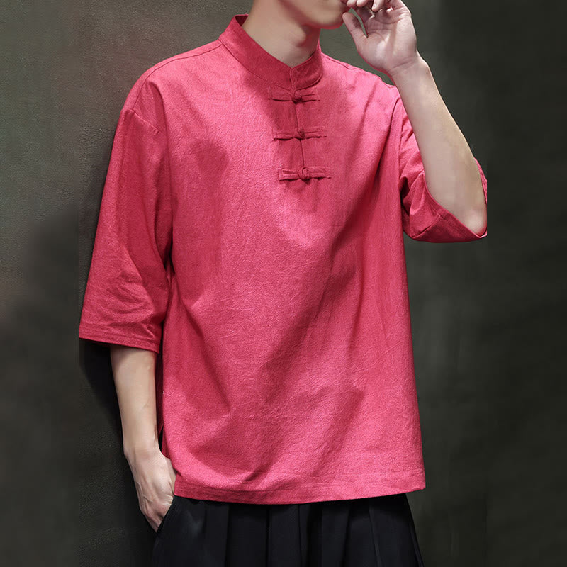 Buddha Stones Men's Chinese Frog-Button Tang Suit Half Sleeve Cotton Linen Shirt - image 19
