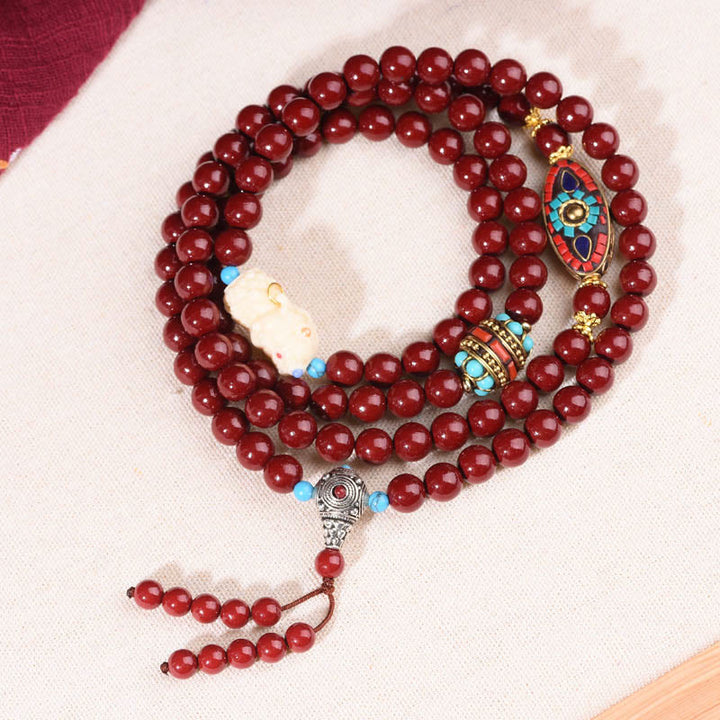 Buddha Stones Cinnabar Bodhisattva Tara Symbol Calm Bracelet Mala