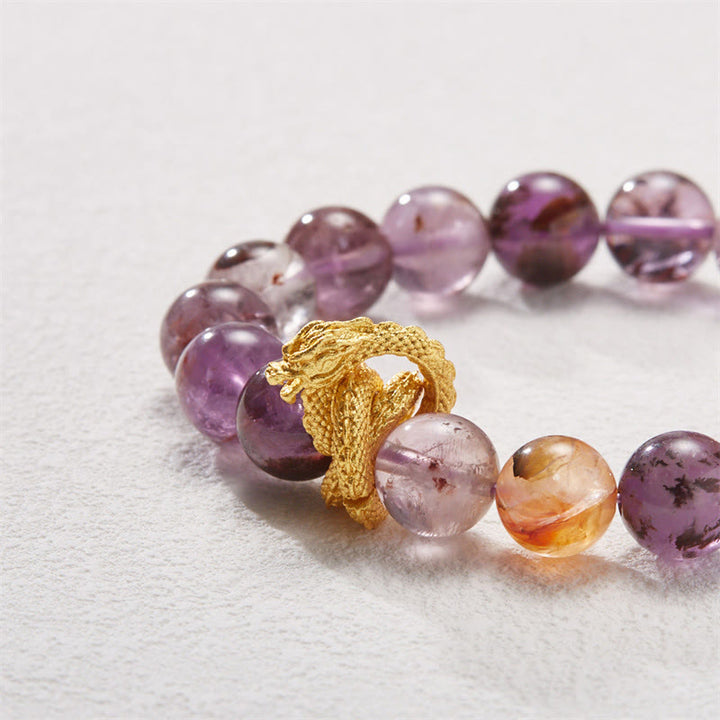 Buddha Stones Purple Phantom Copper Gold-plated Dragon Wisdom Bracelet