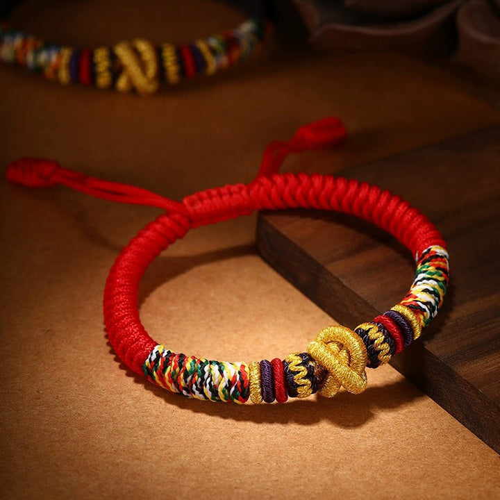 Buddha Stones 925 Sterling Silver Om Mani Padme Hum King Kong Knot Faith Bracelet - Red(Wrist Circumference: 14-21cm) - Regular style - image 0