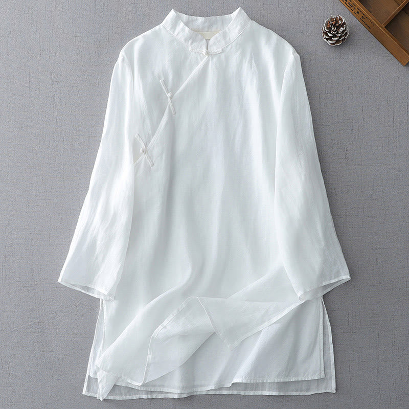 Buddha Stones Solid Color Frog-Button Three Quarter Sleeve Double Layer Shirt - White - US8-10，UK/AU12-14，EU40-42 (2XL) - image 1