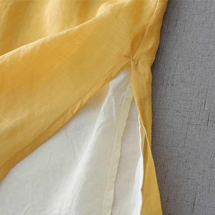 Buddha Stones Solid Color Frog-Button Three Quarter Sleeve Double Layer Cotton Linen Shirt - image 13