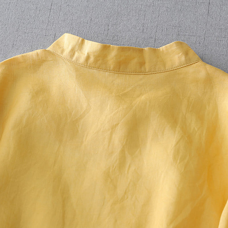 Buddha Stones Solid Color Frog-Button Three Quarter Sleeve Double Layer Cotton Linen Shirt - image 16