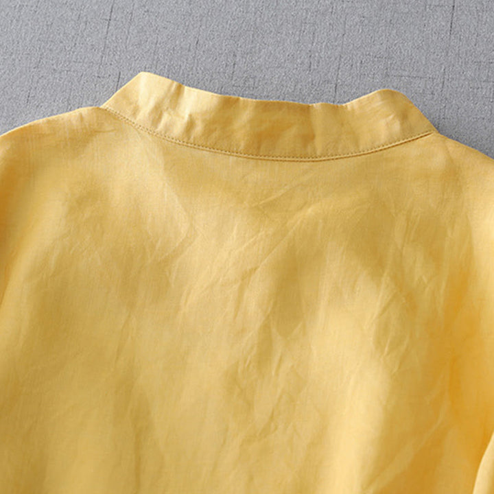 Buddha Stones Solid Color Frog-Button Three Quarter Sleeve Double Layer Cotton Linen Shirt - image 15