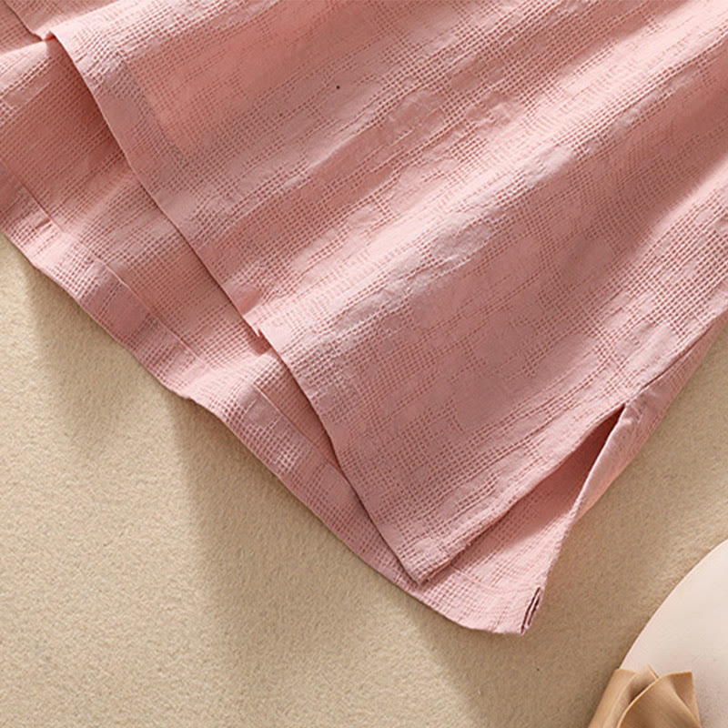 Buddha Stones Plum Blossom Embroidery Frog-Button Short Sleeve Cotton Linen Shirt - image 10