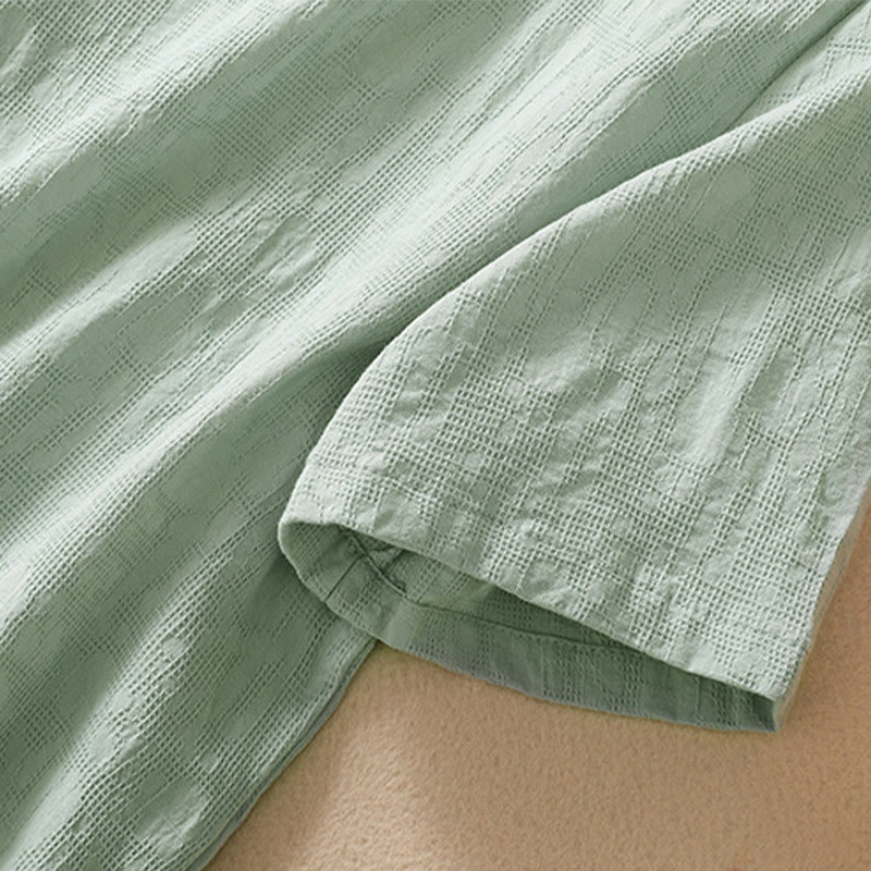 Buddha Stones Plum Blossom Embroidery Frog-Button Short Sleeve Cotton Linen Shirt - image 16