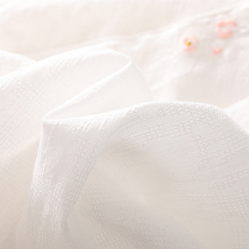 Buddha Stones Plum Blossom Embroidery Frog-Button Short Sleeve Cotton Linen Shirt - image 32